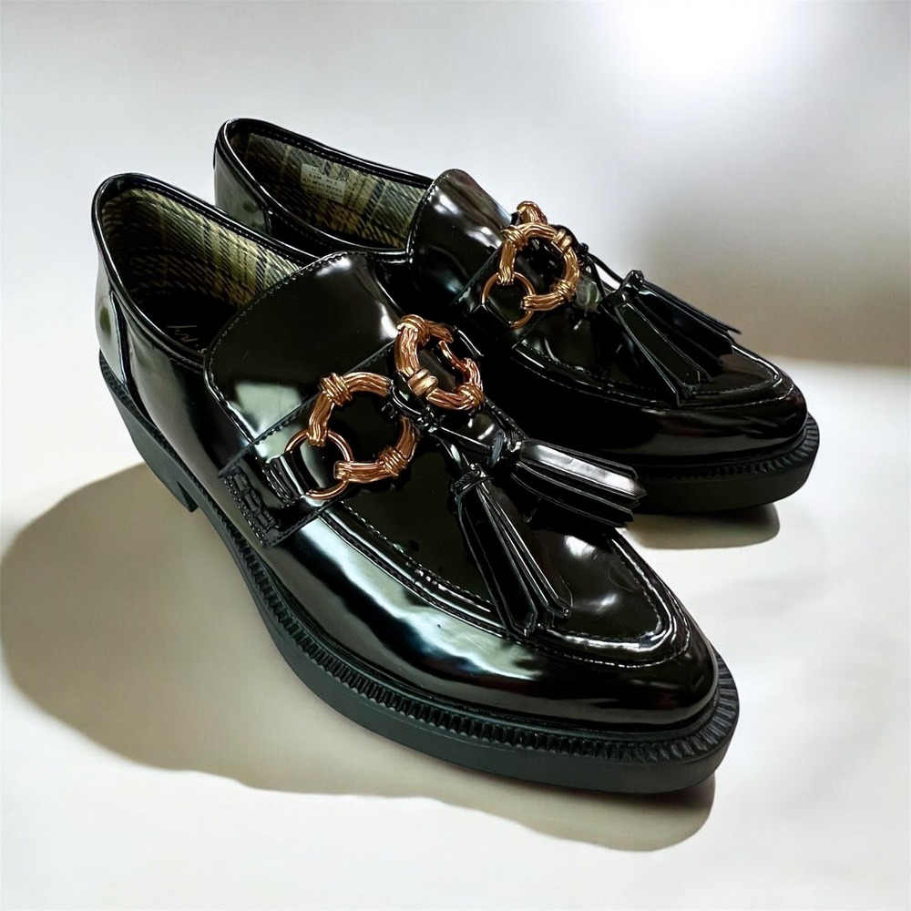 Circus NY by Sam Edelman Nichola Black Patent Tassel Chain Loafers Womens 9.5M